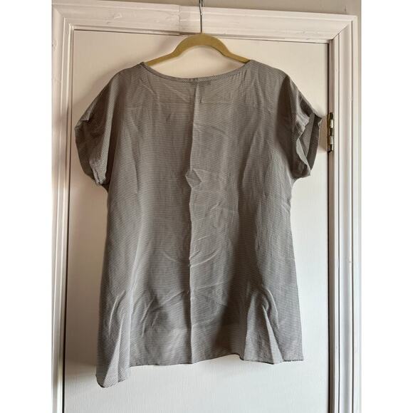 Eileen Fisher Grey White Striped Short Sleeve Silk Top Sz S - Picture 5 of 5